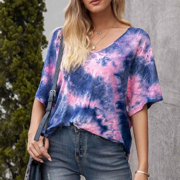 women's t-shirt ladies tie-dye color print round neck short-sleeved harajuku style summer casual loose commute office, White
women's t-shirt ladies tie-dye color print round neck short-sleeved harajuku style summer casual loose commute office, White