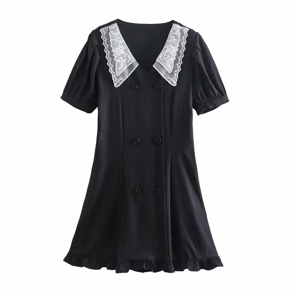 women dress lace collared double breasted short sleeves mini dress chic lady elegant vintage casual woman dresses 210420, Black;gray
women dress lace collared double breasted short sleeves mini dress chic lady elegant vintage casual woman dresses 210420, Black;gray