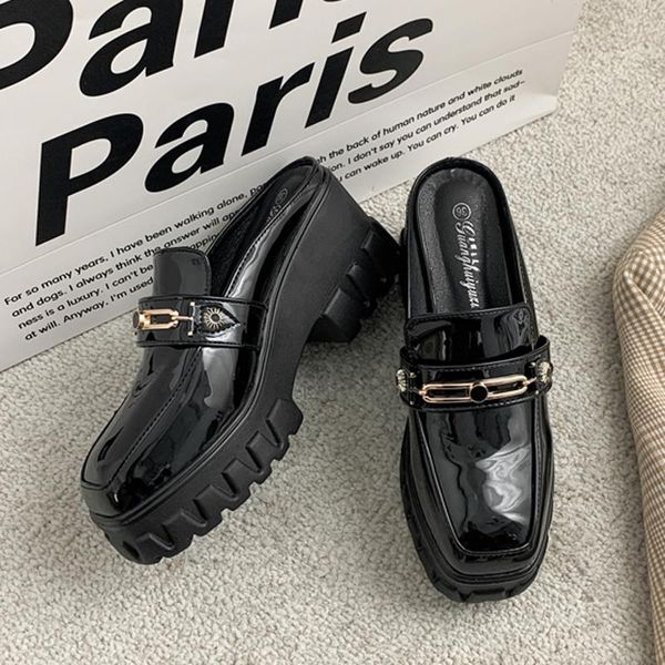 slippers patent leather mules women platform wedges slip on square toe pumps metal decoration thick bottom shoes fashion sandals, Black
slippers patent leather mules women platform wedges slip on square toe pumps metal decoration thick bottom shoes fashion sandals, Black