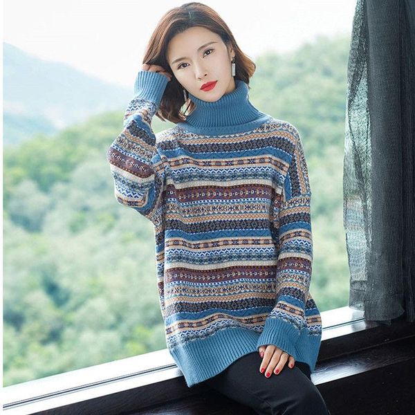 autumn and winter women's thickened sweater 2021 foreign high-neck loose pullover knit sweaters, White;black
autumn and winter women's thickened sweater 2021 foreign high-neck loose pullover knit sweaters, White;black