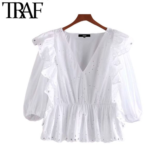 traf women sweet fashion hollow out embroidery ruffles blouses vintage v neck half sleeve female shirts blusa chic 210415, White
traf women sweet fashion hollow out embroidery ruffles blouses vintage v neck half sleeve female shirts blusa chic 210415, White