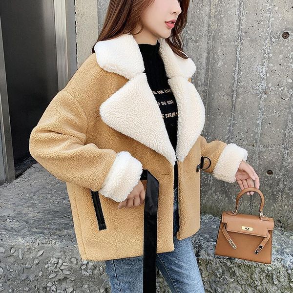 women's fur & faux jacket winter coat women 2021 single button belt warm thick fashion loose plush ladies teddy, Black
women's fur & faux jacket winter coat women 2021 single button belt warm thick fashion loose plush ladies teddy, Black