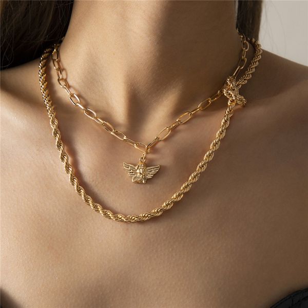 european angel wing pendant necklaces double layer alloy clavicle twist chains women geometric knot gold link dress jewelry accessories whol, Silver
european angel wing pendant necklaces double layer alloy clavicle twist chains women geometric knot gold link dress jewelry accessories whol, Silver
