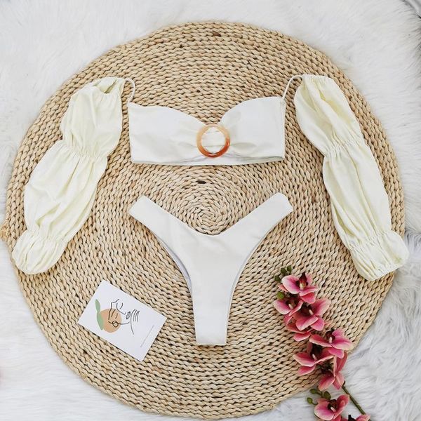women's swimwear women swimsuit 2021 white bikini set off shoulder puff sleeve bra panties french style two piece bathing suit, White;black
women's swimwear women swimsuit 2021 white bikini set off shoulder puff sleeve bra panties french style two piece bathing suit, White;black