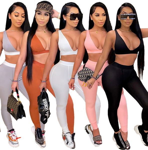 5 color womens sportswear pants tightsolid casua vest trousers two piece sets designer summer style v neck slim suit, White
5 color womens sportswear pants tightsolid casua vest trousers two piece sets designer summer style v neck slim suit, White