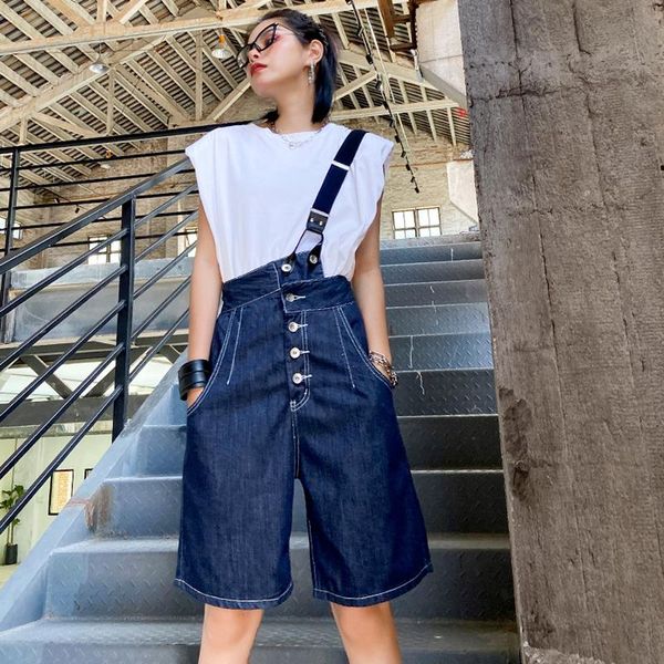 women's shorts summer high waist double pockets denim fashion casual all match woman chic button design knee length overalls, White;black
women's shorts summer high waist double pockets denim fashion casual all match woman chic button design knee length overalls, White;black