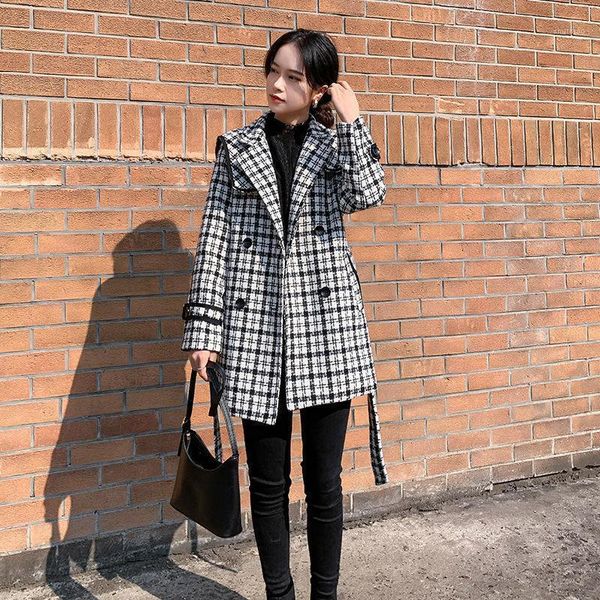 women's wool & blends women 's coat 2021 autumn and winter korean style mid-length plaid slim -fit overcoat for, Black
women's wool & blends women 's coat 2021 autumn and winter korean style mid-length plaid slim -fit overcoat for, Black