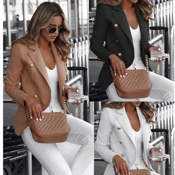 women's suits & blazers 2021 womens blazer casual fashion long sleeve double breasted female outerwear notched collar suit office lady, White;black
women's suits & blazers 2021 womens blazer casual fashion long sleeve double breasted female outerwear notched collar suit office lady, White;black