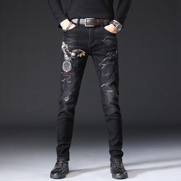 fashion jeans brand men's black pants embroidery printing straight tube slim elastic trend young casual feet, Blue
fashion jeans brand men's black pants embroidery printing straight tube slim elastic trend young casual feet, Blue
