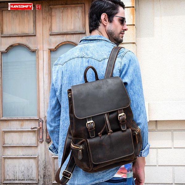backpack retro genuine leather men's men crazy horse shoulder bag first layer male lapbags travel backpacks
backpack retro genuine leather men's men crazy horse shoulder bag first layer male lapbags travel backpacks