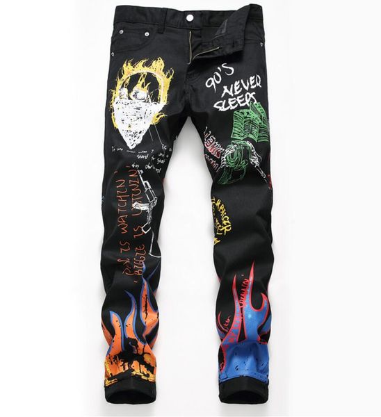 men jeans fashion graffiti black denim pants overall male rap hip hop street dance trousers, Blue
men jeans fashion graffiti black denim pants overall male rap hip hop street dance trousers, Blue