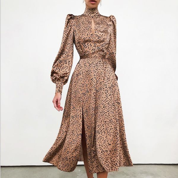 mnealways18 turtleneck polka dot dress khaki puff sleeve women satin split pleated a-line long dresses spots hollow out casual, Black;gray
mnealways18 turtleneck polka dot dress khaki puff sleeve women satin split pleated a-line long dresses spots hollow out casual, Black;gray