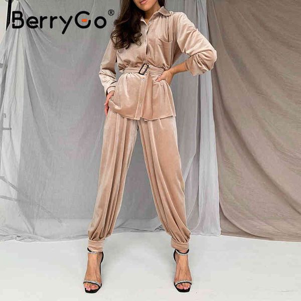 berrygo long sleeve velvet blouse pants belt outfits feamle two-pieces soft trousers set pocket knitted autumn winter suit 210513, White
berrygo long sleeve velvet blouse pants belt outfits feamle two-pieces soft trousers set pocket knitted autumn winter suit 210513, White