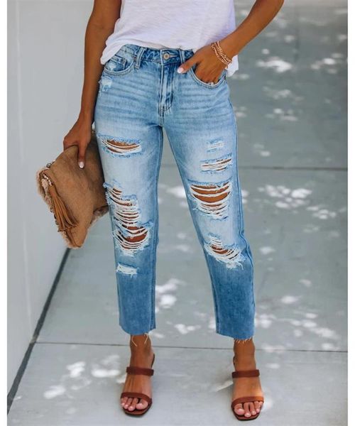 women's jeans women trousers destroyed slim fit shift ripped zipper pockets buttons four seasons straight long casual summer jean, Blue
women's jeans women trousers destroyed slim fit shift ripped zipper pockets buttons four seasons straight long casual summer jean, Blue