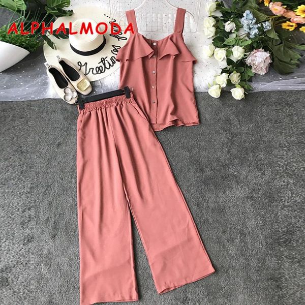 summer single breasted ruffled tank + wide-leg pants women 2pcs casual set ladies solid suits women's two piece, White
summer single breasted ruffled tank + wide-leg pants women 2pcs casual set ladies solid suits women's two piece, White