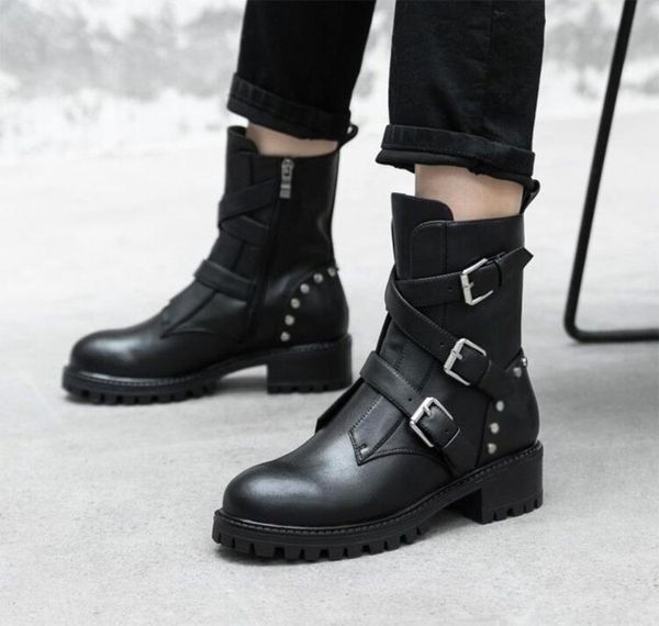 boots 2021 women's genuine leather fashion trend, Black