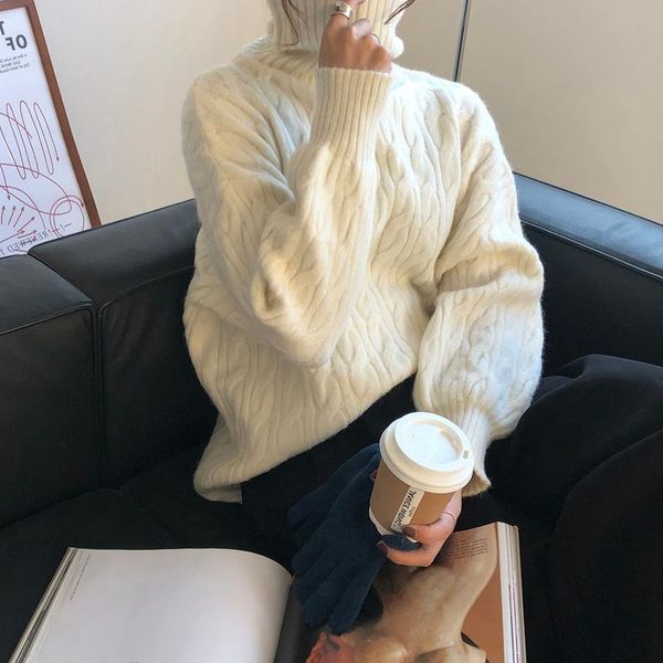 women's sweaters korean style loose pullover sweater woman solid vintage cable-knit fall winter soft warm turtleneck long sleeve jumper, White;black
women's sweaters korean style loose pullover sweater woman solid vintage cable-knit fall winter soft warm turtleneck long sleeve jumper, White;black