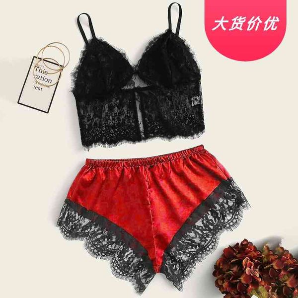 lace pajamas customized production suspender lace temptation perspective underwear, Black;white
lace pajamas customized production suspender lace temptation perspective underwear, Black;white