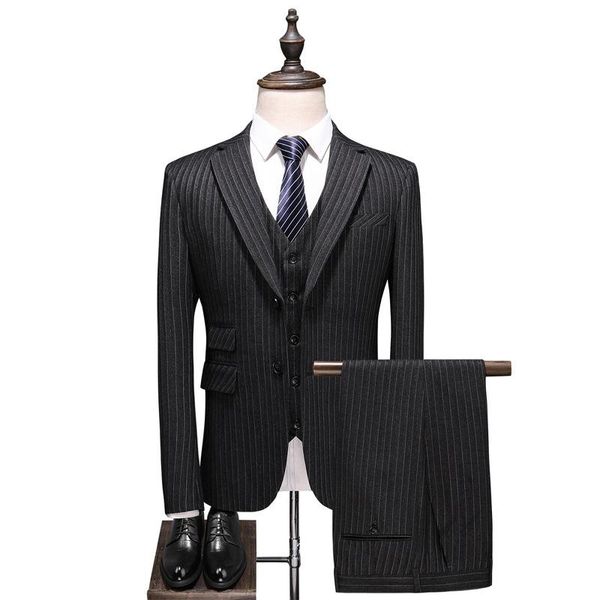 men's suits & blazers classical british style men black stripe formal casual suit three-piece large size business office clothes groom, White;black
men's suits & blazers classical british style men black stripe formal casual suit three-piece large size business office clothes groom, White;black