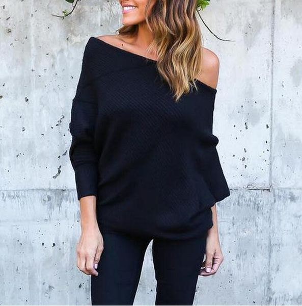 autumn winter pullovers womens sweaters long sleeve casual batwing slash neck crop solid knitted jumpers, White;black
autumn winter pullovers womens sweaters long sleeve casual batwing slash neck crop solid knitted jumpers, White;black