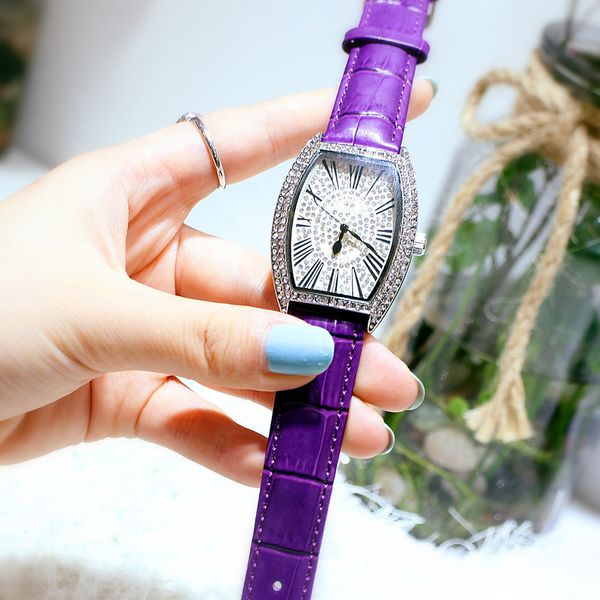 watch fashion women's full diamond barrel roman slub real belt student, Slivery;brown
watch fashion women's full diamond barrel roman slub real belt student, Slivery;brown