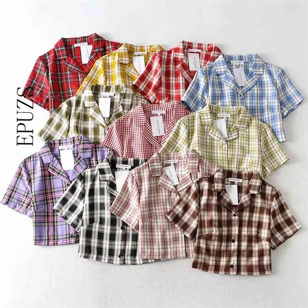 summer blouse women vintage crop shirt streetwear plaid ladies elegant button up korean red 210521, White
summer blouse women vintage crop shirt streetwear plaid ladies elegant button up korean red 210521, White