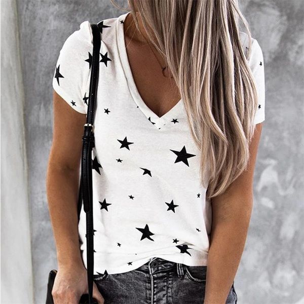 women's t-shirt 2021 spring and summer v-neck digital printing star short-sleeved female, White
women's t-shirt 2021 spring and summer v-neck digital printing star short-sleeved female, White