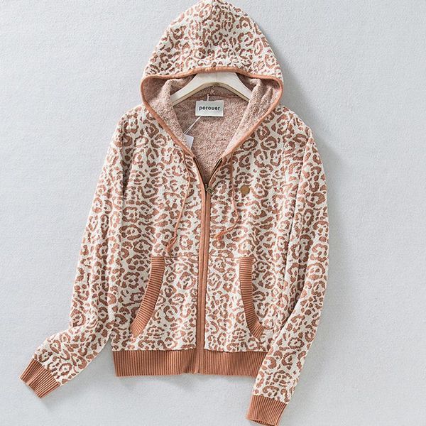 women's jackets 2021 autumn women stylish print hooded jacket chic zipper pocket knitted sweater casual knitwear loose coat, Black;brown
women's jackets 2021 autumn women stylish print hooded jacket chic zipper pocket knitted sweater casual knitwear loose coat, Black;brown