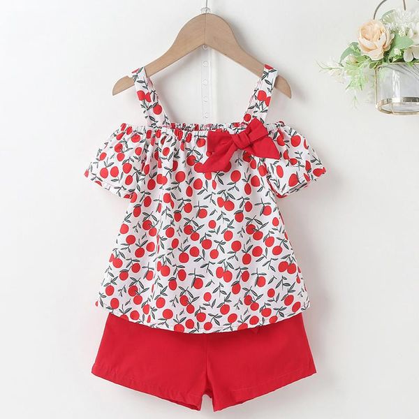 summer girls' clothes set fashion full print fruit bow sling + pure color shorts with belt 2pcs children's clothing sets, White
summer girls' clothes set fashion full print fruit bow sling + pure color shorts with belt 2pcs children's clothing sets, White
