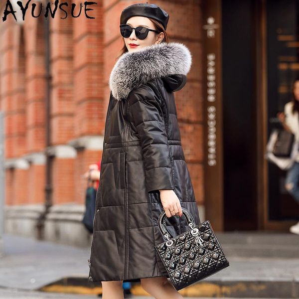 women's leather & faux ayunsue jacket real sheepskin coat 90% white duck down jackets female winter parkas fur collar cuero genuino, Black
women's leather & faux ayunsue jacket real sheepskin coat 90% white duck down jackets female winter parkas fur collar cuero genuino, Black