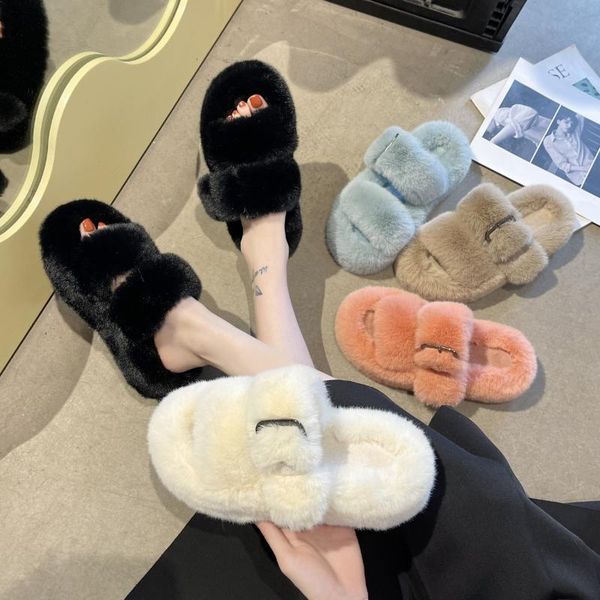 slippers winter women fashion plush peep toe warm thick soled woolen comfortable metal button, Black
slippers winter women fashion plush peep toe warm thick soled woolen comfortable metal button, Black