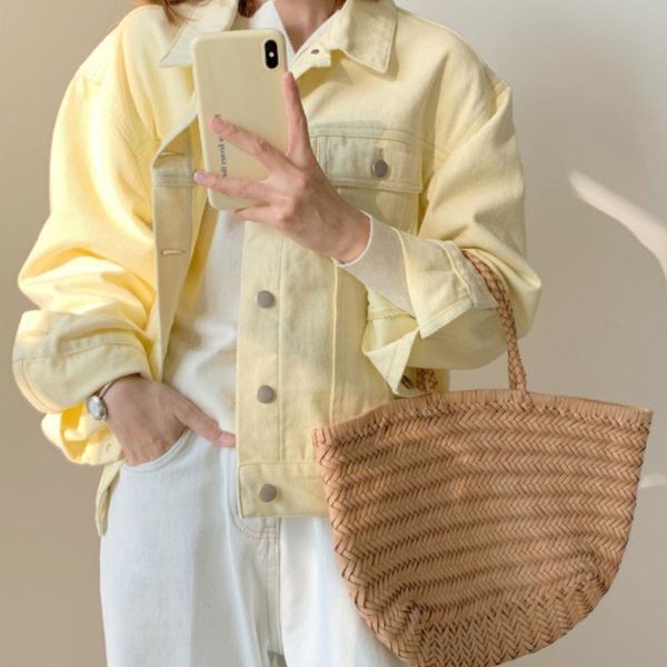 women's jackets yellow / black grey denim coat spring 2021 korean loose gentle simple fashion, Black;brown
women's jackets yellow / black grey denim coat spring 2021 korean loose gentle simple fashion, Black;brown