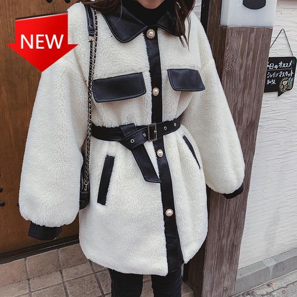 women's fur & faux lamb wool stitching pu waist outerwear womens autumn winter 2021 female jacket korean loose thickened casual, Black
women's fur & faux lamb wool stitching pu waist outerwear womens autumn winter 2021 female jacket korean loose thickened casual, Black