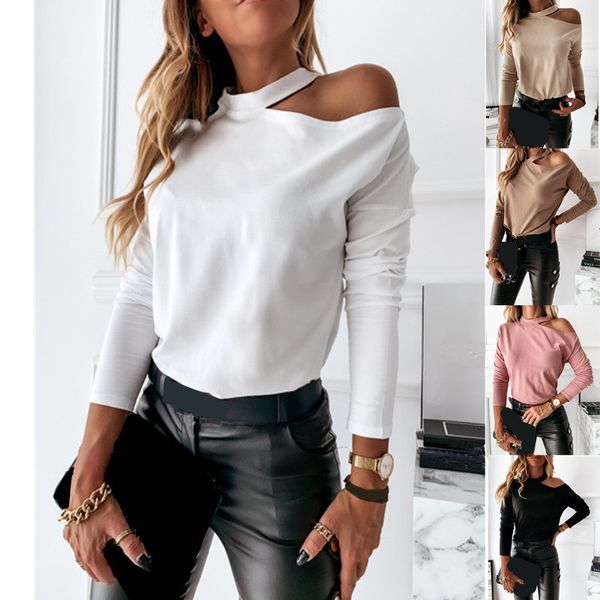 women's tees t-shirt autumn and winter 2021 solid color long sleeve necked t-shirt splicing women's wear, White
women's tees t-shirt autumn and winter 2021 solid color long sleeve necked t-shirt splicing women's wear, White