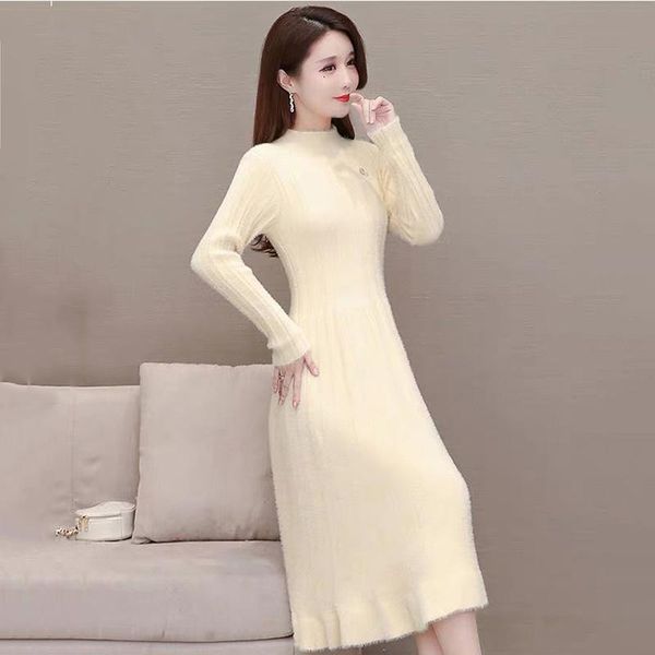 casual dresses elegant half high collar mink wool knitted dress women korean style long sleeve a-line winter warm slim waist, Black;gray
casual dresses elegant half high collar mink wool knitted dress women korean style long sleeve a-line winter warm slim waist, Black;gray