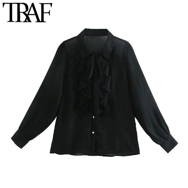traf women fashion pleated ruffle trims black blouses vintage long sleeve button-up female shirts blusas chic 210415, White
traf women fashion pleated ruffle trims black blouses vintage long sleeve button-up female shirts blusas chic 210415, White