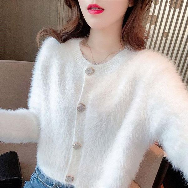 women's knits & tees 2021 spring autumn women faux mink velvet sweater short o-neck jacket female single-breasted elegant knitted cardi, White
women's knits & tees 2021 spring autumn women faux mink velvet sweater short o-neck jacket female single-breasted elegant knitted cardi, White