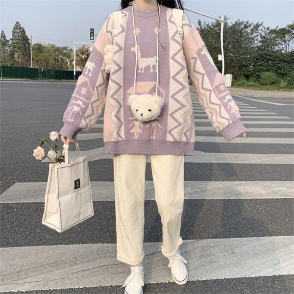 women's sweaters winter purple long sleeve warm sweater solid deer print loose casual tenderfemale pullovers autumn oversize, White;black
women's sweaters winter purple long sleeve warm sweater solid deer print loose casual tenderfemale pullovers autumn oversize, White;black