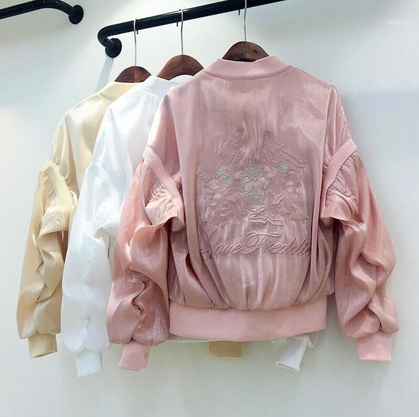 clearance spring fall women's embroidered long sleeve short jacket solid color students baseball loose zipper outwear1, Black;brown
clearance spring fall women's embroidered long sleeve short jacket solid color students baseball loose zipper outwear1, Black;brown