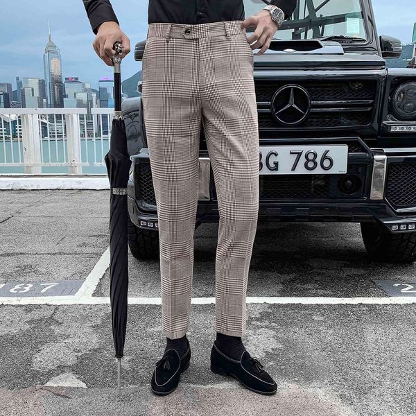 korean men's trousers slim feet casual business dress pants office social plaid trousers streetwear wedding non-iron suit pants 210527, White;black
korean men's trousers slim feet casual business dress pants office social plaid trousers streetwear wedding non-iron suit pants 210527, White;black