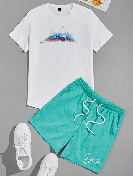 men peaks graphic tee & drawstring waist shorts set r5vc#, Gray
men peaks graphic tee & drawstring waist shorts set r5vc#, Gray