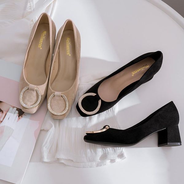 dress shoes women mid heels-pumps round buckle soft flock thick heel woman work comfortable female 5cm plus pize 31-43, Black
dress shoes women mid heels-pumps round buckle soft flock thick heel woman work comfortable female 5cm plus pize 31-43, Black