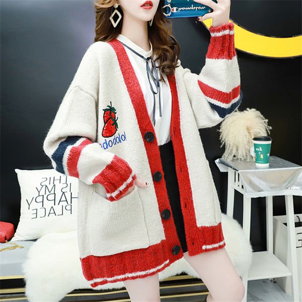coat spring and autumn thickened mid-length embroidered strawberry sequins woman's cardigan loose sweater jacket, Tan;black
coat spring and autumn thickened mid-length embroidered strawberry sequins woman's cardigan loose sweater jacket, Tan;black
