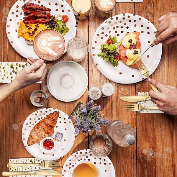 disposable dinnerware 120pcs rose gold paper party supplies tray tableware set dot bronzing plate decoration
disposable dinnerware 120pcs rose gold paper party supplies tray tableware set dot bronzing plate decoration