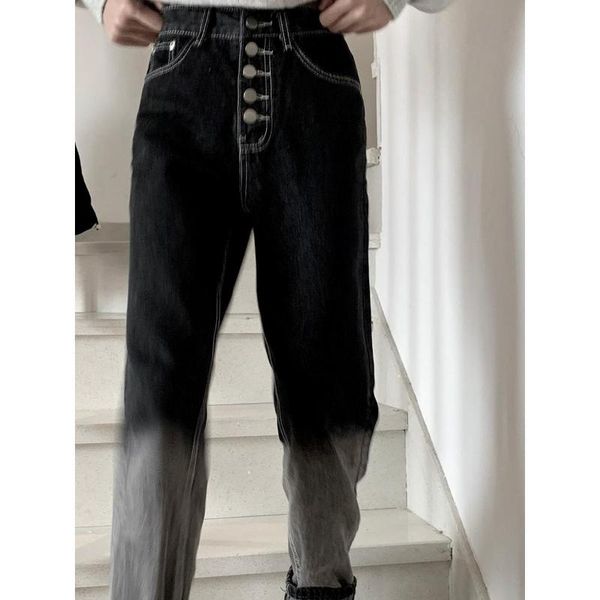 women's vintage gradient black high waist jeans spring summer bf style straight long denim casual loose pants for women, Blue
women's vintage gradient black high waist jeans spring summer bf style straight long denim casual loose pants for women, Blue