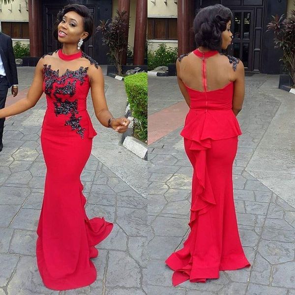 party dresses african red mermaid prom 2021 sleeveless applique floor length ruffles formal evening dress gowns, White;black
party dresses african red mermaid prom 2021 sleeveless applique floor length ruffles formal evening dress gowns, White;black