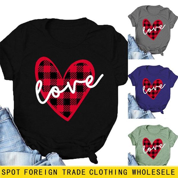 women's t-shirt woman tshirts love grid valentine's day casual short-sleeve selling big size clothing, White
women's t-shirt woman tshirts love grid valentine's day casual short-sleeve selling big size clothing, White