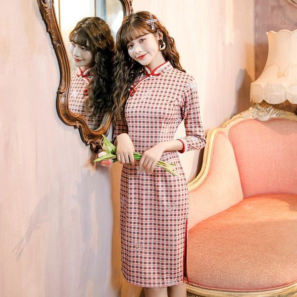 ethnic clothing mid length suede women cheongsam plaid chinese traditional dress slim autumn winter qipao evenning party vestidos gown, Red
ethnic clothing mid length suede women cheongsam plaid chinese traditional dress slim autumn winter qipao evenning party vestidos gown, Red