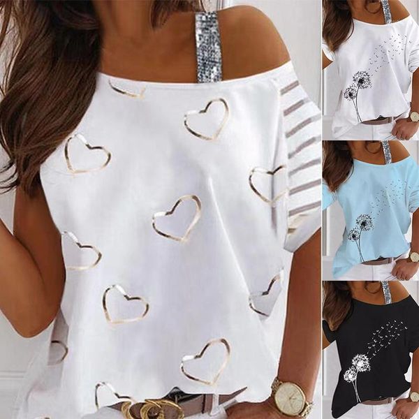 women's t-shirt summer women sequined floral shirt plus size fashion loose off shoulder casual round neck short sleeve streewear, White
women's t-shirt summer women sequined floral shirt plus size fashion loose off shoulder casual round neck short sleeve streewear, White