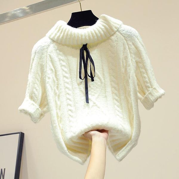 women's sweaters korean bowknot short sleeve knitted sweater women ribbed classic jumper female turtleneck sueter mujer invierno, White;black
women's sweaters korean bowknot short sleeve knitted sweater women ribbed classic jumper female turtleneck sueter mujer invierno, White;black